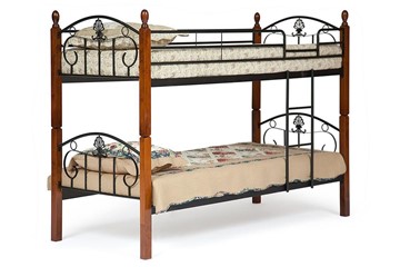 Детская кровать BOLERO двухярусная дерево гевея/металл, 90*200 см (bunk bed), красный дуб/черный в Мурманске