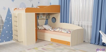Детская кровать-шкаф Кадет-2 с металлической лестницей, корпус Дуб, фасад Оранжевый в Мурманске