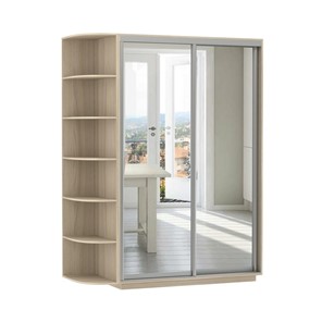 Шкаф 2-дверный Экспресс (2 зеркала), со стеллажом 1500x600x2200, шимо светлый в Мурманске