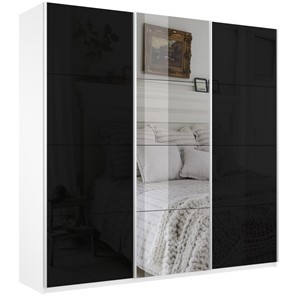 Шкаф 3-х створчатый Широкий Прайм (2 Стекла Черных / Зеркало) 2400x570x2300, Белый Снег в Мурманске