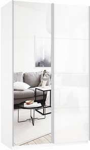 Шкаф 2-створчатый Прайм (Зеркало/Белое стекло) 1200x570x2300, белый снег в Мурманске