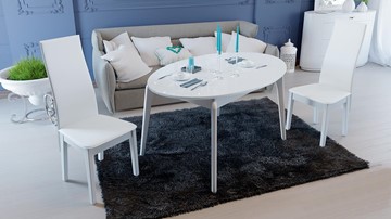 Кухонный овальный стол Марсель (СМ(Б)-102.01.12(1)), цвет  Белый/Стекло белое глянец в Мурманске