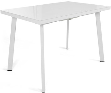 Кухонный стол раскладной Сальвадор-1G (ноги белые, стекло cristal/белый цемент) в Мурманске