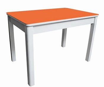 Кухонный раздвижной стол Айсберг-02 СТ2, белое ЛДСП/стекло оранжевое/прямые массив белый в Мурманске