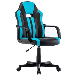 Офисное кресло BRABIX "Stripe GM-202", экокожа, черное/голубое, 532509 в Мурманске