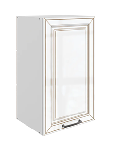 Кухонный шкаф Атланта L400 Н720 (1 дв. гл.) эмаль (белый/белый глянец патина золото) в Мурманске