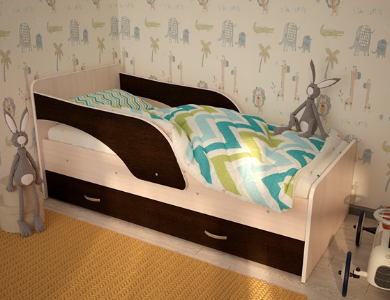 Кровать с бортиками Максимка, корпус Млечный дуб, фасад Венге в Мурманске - изображение