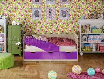 Кроватка Бабочки 800*1600, Фиолетовый глянец в Мурманске