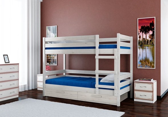 Кровать в детскую Джуниор двухъярусная с ящиками (Белый Античный) в Мурманске - изображение