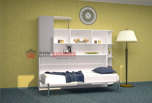 Детская кровать-шкаф Горизонтальная в серых тонах, Белый шагрень/Алюминий (900х2000) в Мурманске - изображение