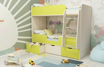 Двухэтажная детская кровать Малыш двойняшка 70х160, корпус Дуб молочный, фасад Лайм в Мурманске