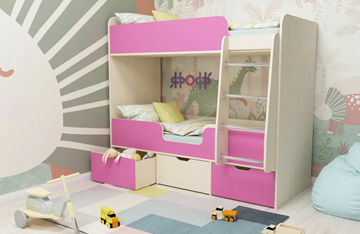 Двухэтажная кровать Малыш двойняшка 70х160, корпус Дуб молочный, фасад Розовый в Мурманске