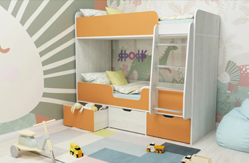 Двухъярусная детская кровать Малыш двойняшка 70х160, корпус Винтерберг, фасад Оранжевый в Мурманске