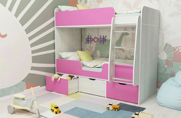 Детская двухэтажная кровать Малыш двойняшка 70х160, корпус Винтерберг, фасад Розовый в Мурманске - предосмотр