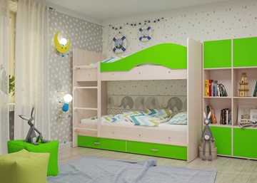 Детская двухъярусная кровать Мая на щитах, корпус Млечный дуб, фасад Салатовый в Мурманске - предосмотр 2