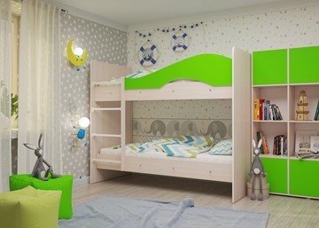 Детская двухъярусная кровать Мая на щитах, корпус Млечный дуб, фасад Салатовый в Мурманске - предосмотр 1