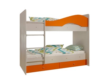Двухъярусная кровать Мая с 2 ящиками на щитах, корпус Млечный дуб, фасад Оранжевый в Мурманске - предосмотр 4