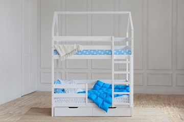 Двухэтажная детская кровать Домик с ящиками, цвет белый в Мурманске