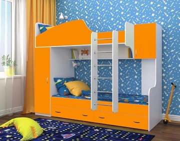 Детская кровать-шкаф Юниор-2, каркас Белое дерево, фасад Оранжевый в Мурманске