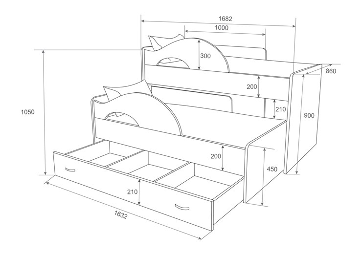 Кровать двухъярусная Радуга 1.6 с ящиком, цвет Млечный дуб в Мурманске - изображение 1