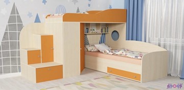 Детская кровать-чердак Кадет-2, корпус Дуб, фасад Оранжевый в Мурманске