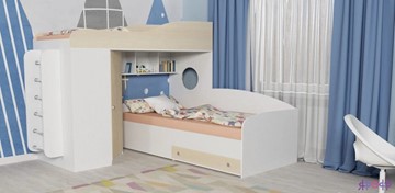 Детская кровать-шкаф Кадет-2 с металлической лестницей, корпус Белое дерево, фасад Дуб в Мурманске