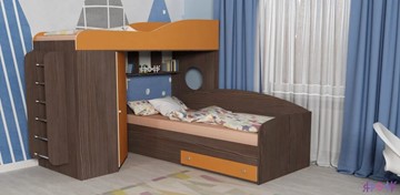 Детская кровать-шкаф Кадет-2 с металлической лестницей, корпус Бодего, фасад Оранжевый в Мурманске