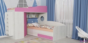 Детская кровать-шкаф Кадет-2 с металлической лестницей, корпус Винтерберг, фасад Розовый в Мурманске
