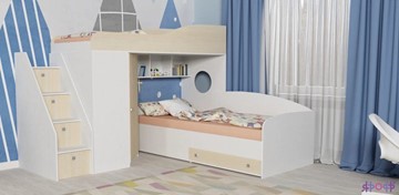 Детская кровать-шкаф Кадет-2 с универсальной лестницей, корпус Белое дерево, фасад Дуб в Мурманске