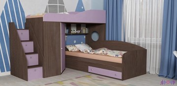 Детская кровать-шкаф Кадет-2 с универсальной лестницей, корпус Ясень анкор темный, фасад Ирис в Мурманске
