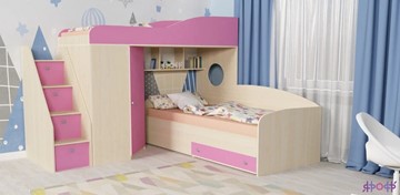 Детская кровать-шкаф Кадет-2 с универсальной лестницей, корпус Дуб, фасад Розовый в Мурманске