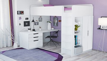 Кровать 2-х ярусная с письменным столом и шкафом POLINI Kids Simple Белый в Мурманске - предосмотр 1