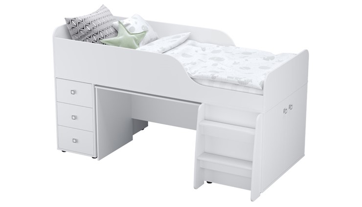 Кровать с лестницей с рабочей зоной POLINI Kids Simple 4500 Белый в Мурманске - изображение 6