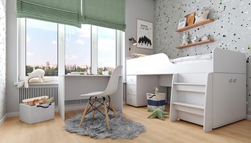 Кровать с лестницей с рабочей зоной POLINI Kids Simple 4500 Белый в Мурманске - предосмотр 9