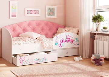 Детская кровать с ящиками Эльза с бортиком, Розовый (латы) в Мурманске