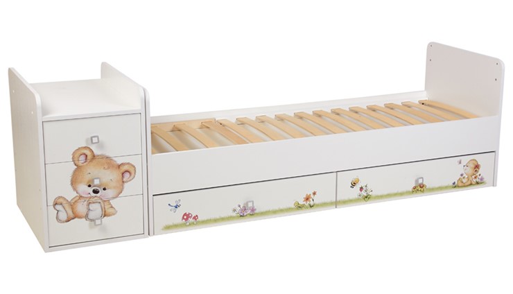Детская кровать с комодом Фея 1100 Медвежонок Белый в Мурманске - изображение 2