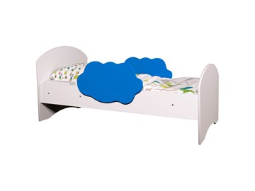Детская кровать с бортиками Тучка, корпус Белый, фасад Синий в Мурманске