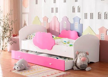 Кровать детская Тучка с ящиком, корпус Белый, фасад Розовый в Мурманске