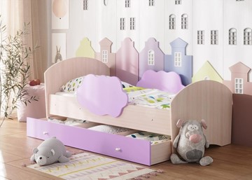 Детская кровать с бортиками Тучка с ящиком, корпус Дуб млечный, фасад Ирис в Мурманске