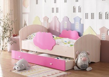 Кровать детская Тучка с ящиком, корпус Дуб млечный, фасад Розовый в Мурманске