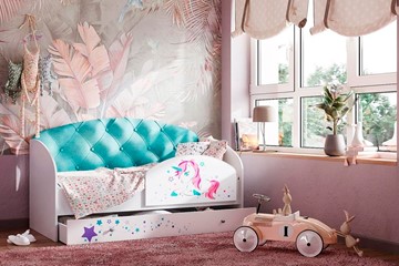 Кровать детская односпальная Звездочка с бортиком, Бирюза в Мурманске
