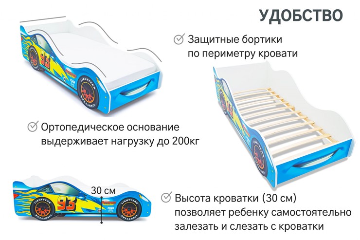 Детская кровать-машина Тачка синяя в Мурманске - изображение 4