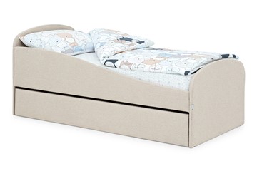 Мягкая кровать с ящиком Letmo карамель (рогожка) в Мурманске