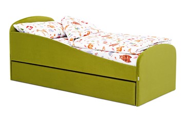 Мягкая кровать с ящиком Letmo оливковый (велюр) в Мурманске