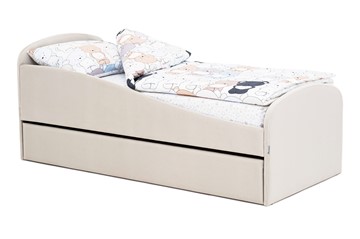 Мягкая кровать с ящиком Letmo ванильный (велюр) в Мурманске - предосмотр