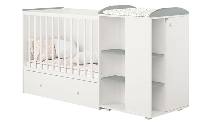 Кроватка-трансформер с комодом POLINI Kids Ameli 800 Белый / Серый, серия AMELI в Мурманске - изображение 1