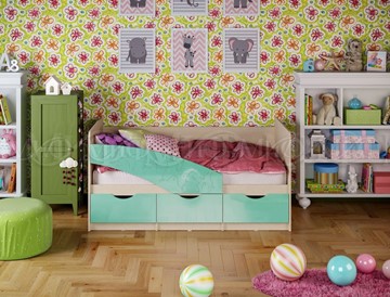 Кровать в детскую Бабочки 800*1600, Бирюза глянец в Мурманске