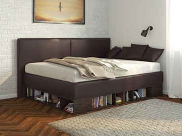 Подростковая кровать Lancaster 1, 120х200, ЛДСП венге, экокожа коричневая в Мурманске