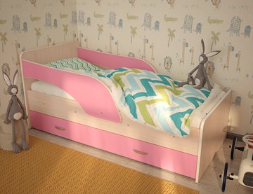 Кровать с ящиками Максимка, корпус Млечный дуб, фасад Розовый в Мурманске