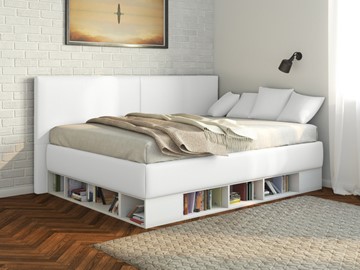 Подростковая кровать Lancaster 1, 120х200, ЛДСП белая, экокожа белая в Мурманске
